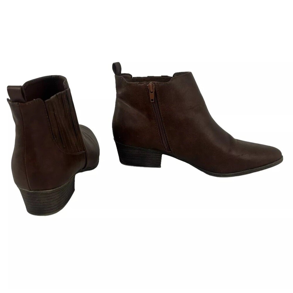 Madden Girl Harttt Brown Ankle Boot Faux Leather Pointy Toe Zip Size 10 READ
